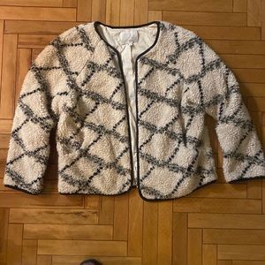 Thick Cozy Cream Diamond-Pattern Sweater/Cardigan